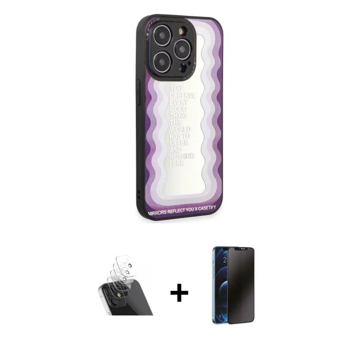 MARSİLYAN™- iPhone 12 Pro Kılıf Odak Klasik Serisi - Siyah 3D Antistatik Hayalet Cam Ekran Koruyucu + Kamera Lens Koruma Cam - SF