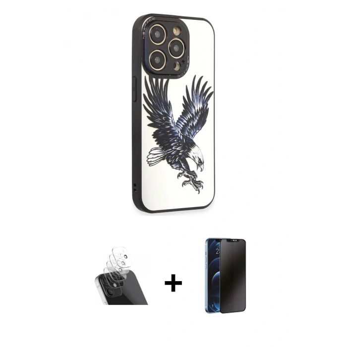 MARSİLYAN™- iPhone 12 Pro Kılıf Odak Klasik Serisi - Siyah 3D Antistatik Hayalet Cam Ekran Koruyucu + Kamera Lens Koruma Cam - SF