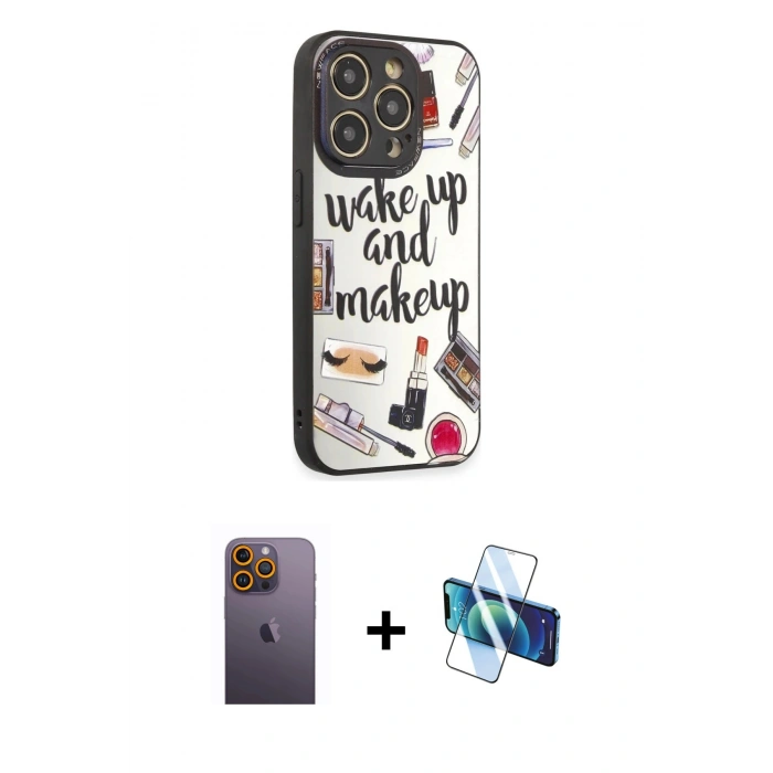 MARSİLYAN™- iPhone 12 Pro Kılıf Odak Klasik Serisi - Siyah 3D Antistatik Seramik Nano Ekran Koruyucu + Neon Fosforlu Kamera Lens - SI