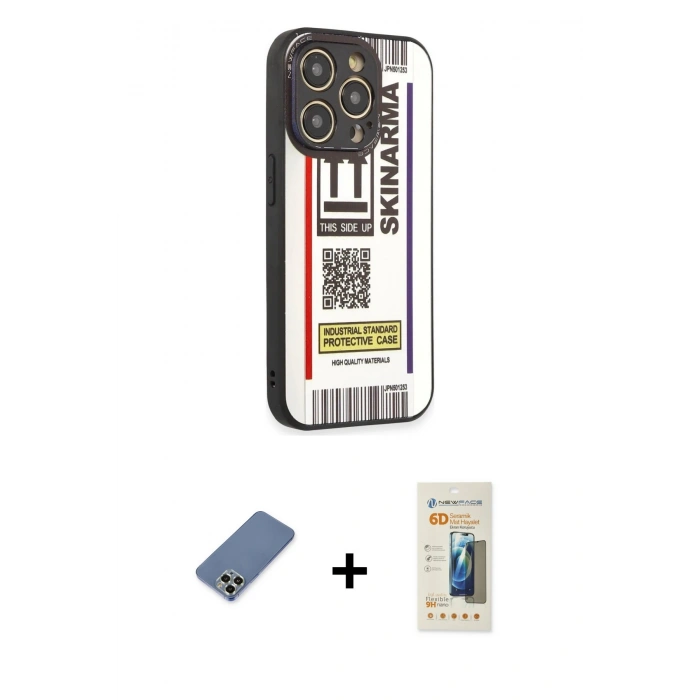 MARSİLYAN™- iPhone 12 Pro Kılıf Odak Klasik Serisi - Siyah 6D Mat Seramik Hayalet Nano Ekran Koruyucu + Metal Kamera Lens Koruma Cam - AKYL