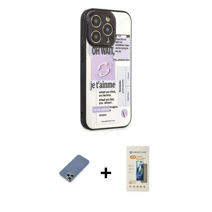 MARSİLYAN™- iPhone 12 Pro Kılıf Odak Klasik Serisi - Siyah 6D Mat Seramik Hayalet Nano Ekran Koruyucu + Metal Kamera Lens Koruma Cam - AKYL