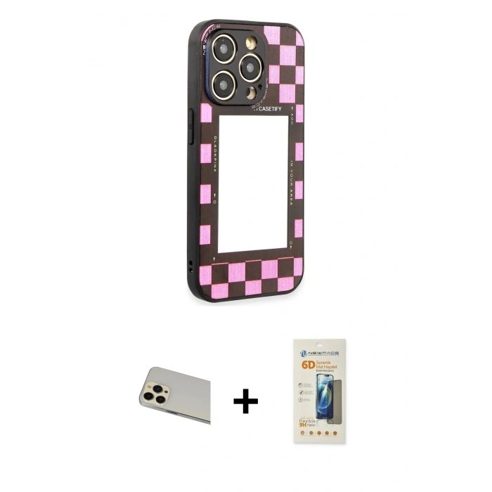 MARSİLYAN™- iPhone 12 Pro Kılıf Odak Klasik Serisi - Siyah 6D Mat Seramik Hayalet Nano Ekran Koruyucu + Rainbow Kamera Lens Koruma Cam - GD