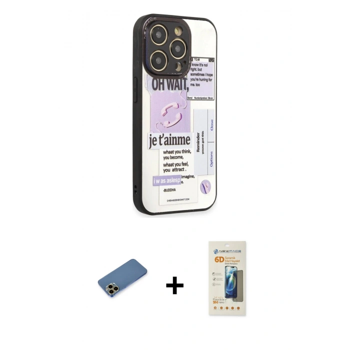 MARSİLYAN™- iPhone 12 Pro Kılıf Odak Klasik Serisi - Siyah 6D Mat Seramik Hayalet Nano Ekran Koruyucu + Shine Kamera Lens Koruma Cam - GD