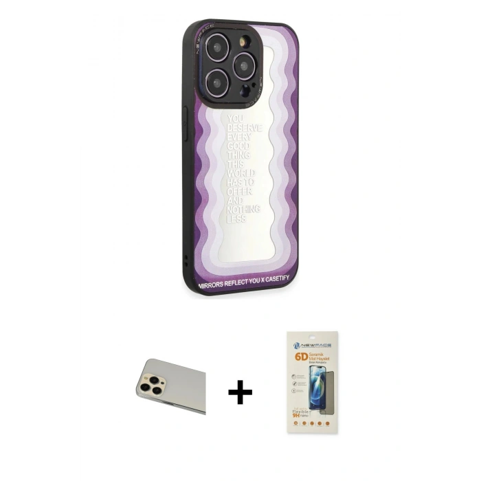 MARSİLYAN™- iPhone 12 Pro Kılıf Odak Klasik Serisi - Siyah 6D Mat Seramik Hayalet Nano Ekran Koruyucu + Rainbow Kamera Lens Koruma Cam - GD