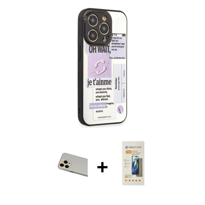 MARSİLYAN™- iPhone 12 Pro Kılıf Odak Klasik Serisi - Siyah 6D Mat Seramik Hayalet Nano Ekran Koruyucu + Rainbow Kamera Lens Koruma Cam - GD