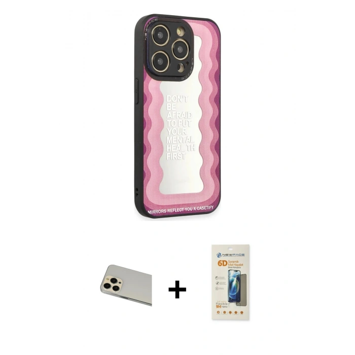 MARSİLYAN™- iPhone 12 Pro Kılıf Odak Klasik Serisi - Siyah 6D Mat Seramik Hayalet Nano Ekran Koruyucu + Rainbow Kamera Lens Koruma Cam - GD
