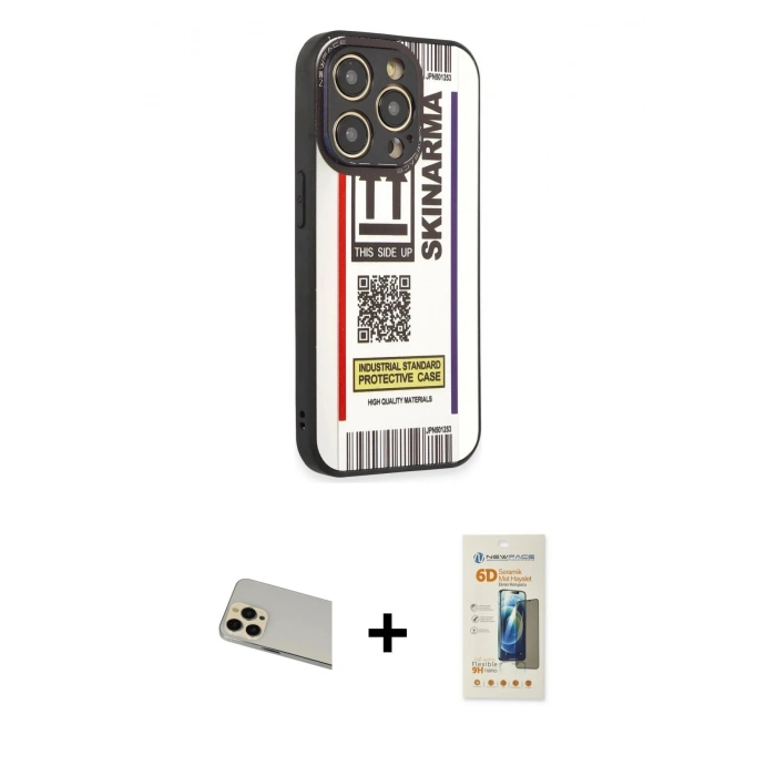 MARSİLYAN™- iPhone 12 Pro Kılıf Odak Klasik Serisi - Siyah 6D Mat Seramik Hayalet Nano Ekran Koruyucu + Rainbow Kamera Lens Koruma Cam - GD