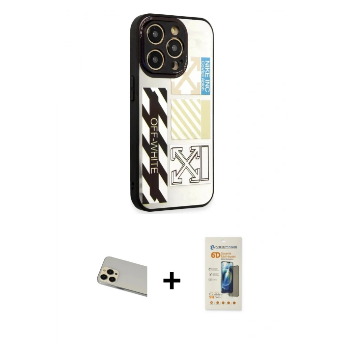 MARSİLYAN™- iPhone 12 Pro Kılıf Odak Klasik Serisi - Siyah 6D Mat Seramik Hayalet Nano Ekran Koruyucu + Rainbow Kamera Lens Koruma Cam - GD