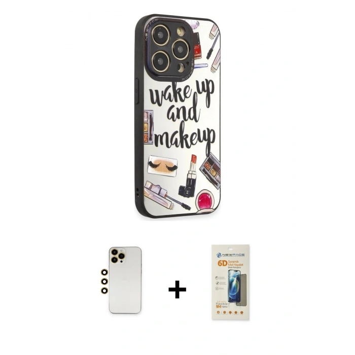 MARSİLYAN™- iPhone 12 Pro Kılıf Odak Klasik Serisi - Siyah 6D Mat Seramik Hayalet Nano Ekran Koruyucu + Shine Kamera Lens - GD