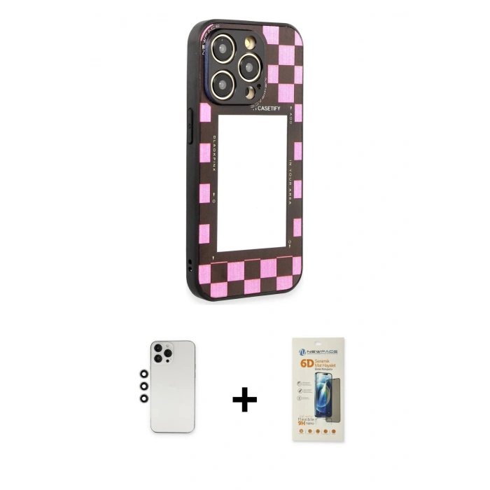 MARSİLYAN™- iPhone 12 Pro Kılıf Odak Klasik Serisi - Siyah 6D Mat Seramik Hayalet Nano Ekran Koruyucu + Shine Kamera Lens - GS