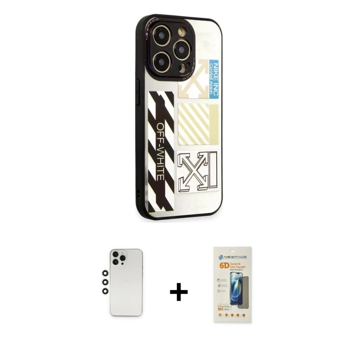 MARSİLYAN™- iPhone 12 Pro Kılıf Odak Klasik Serisi - Siyah 6D Mat Seramik Hayalet Nano Ekran Koruyucu + Shine Kamera Lens - GS