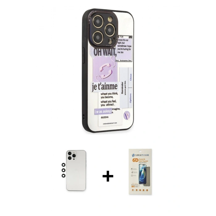 MARSİLYAN™- iPhone 12 Pro Kılıf Odak Klasik Serisi - Siyah 6D Mat Seramik Hayalet Nano Ekran Koruyucu + Shine Kamera Lens - GS