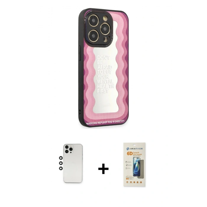 MARSİLYAN™- iPhone 12 Pro Kılıf Odak Klasik Serisi - Siyah 6D Mat Seramik Hayalet Nano Ekran Koruyucu + Shine Kamera Lens - GS