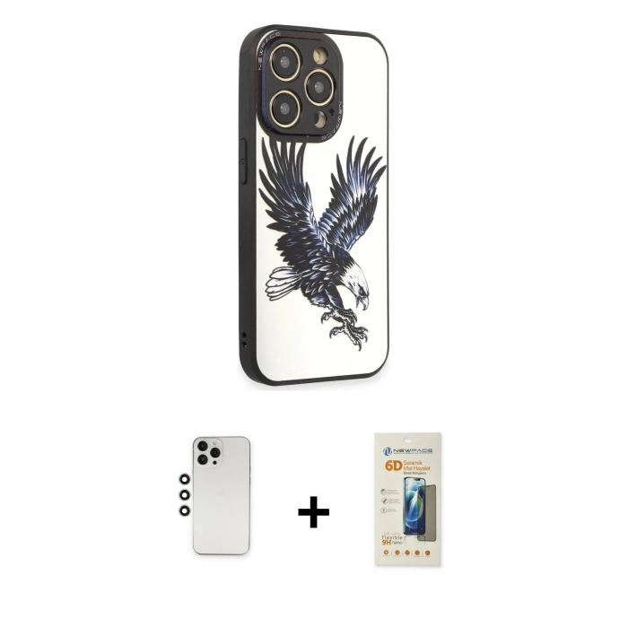 MARSİLYAN™- iPhone 12 Pro Kılıf Odak Klasik Serisi - Siyah 6D Mat Seramik Hayalet Nano Ekran Koruyucu + Shine Kamera Lens - GS