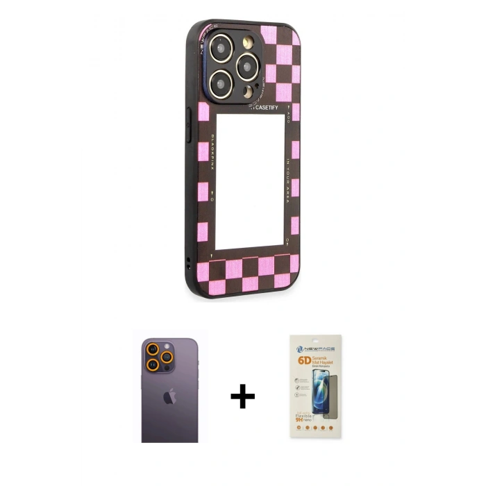 MARSİLYAN™- iPhone 12 Pro Kılıf Odak Klasik Serisi - Siyah 6D Mat Seramik Hayalet Nano Ekran Koruyucu + Neon Fosforlu Kamera Lens - SI