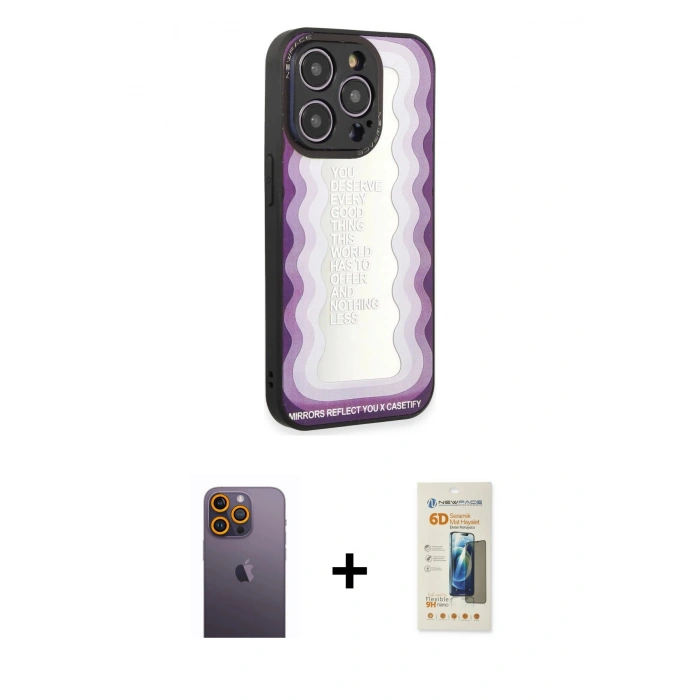 MARSİLYAN™- iPhone 12 Pro Kılıf Odak Klasik Serisi - Siyah 6D Mat Seramik Hayalet Nano Ekran Koruyucu + Neon Fosforlu Kamera Lens - SI