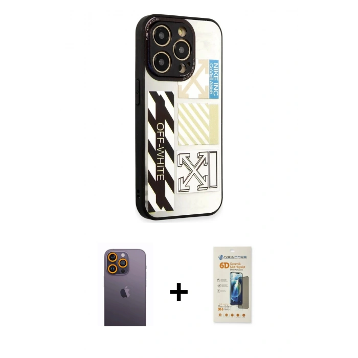 MARSİLYAN™- iPhone 12 Pro Kılıf Odak Klasik Serisi - Siyah 6D Mat Seramik Hayalet Nano Ekran Koruyucu + Neon Fosforlu Kamera Lens - SI