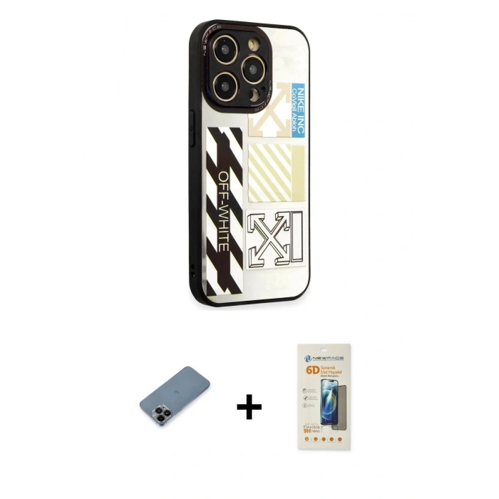 MARSİLYAN™- iPhone 12 Pro Kılıf Odak Klasik Serisi - Siyah 6D Mat Seramik Hayalet Nano Ekran Koruyucu + Shine Kamera Lens Koruma Cam - SH