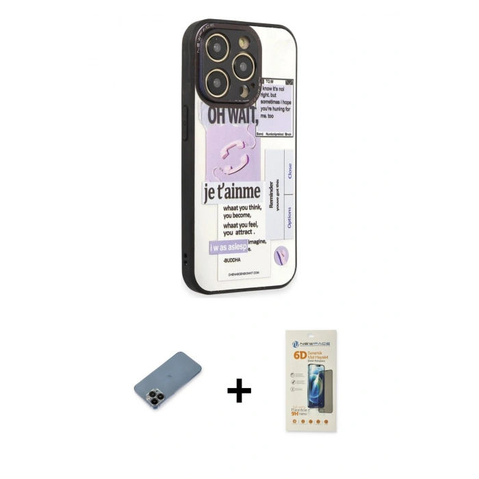 MARSİLYAN™- iPhone 12 Pro Kılıf Odak Klasik Serisi - Siyah 6D Mat Seramik Hayalet Nano Ekran Koruyucu + Shine Kamera Lens Koruma Cam - SH