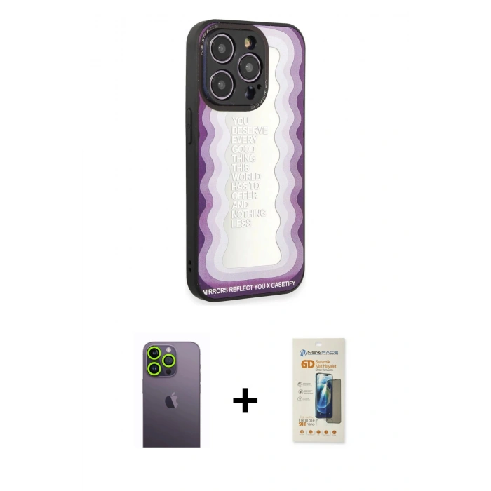 MARSİLYAN™- iPhone 12 Pro Kılıf Odak Klasik Serisi - Siyah 6D Mat Seramik Hayalet Nano Ekran Koruyucu + Neon Fosforlu Kamera Lens - YL