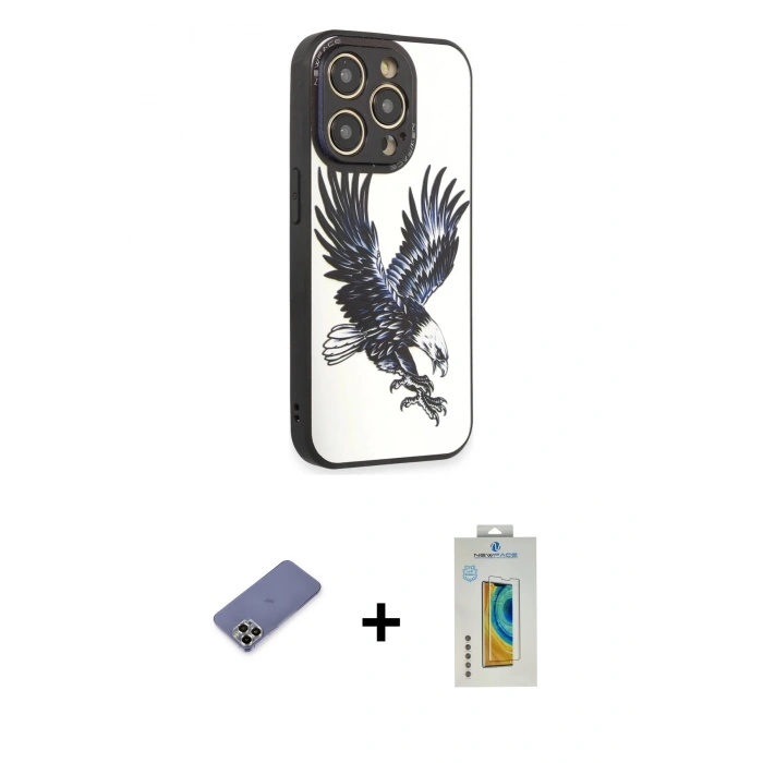 MARSİLYAN™- iPhone 12 Pro Kılıf Odak Klasik Serisi - Siyah Polymer Nano Ekran Koruyucu + Metal Kamera Lens Koruma Cam - GD