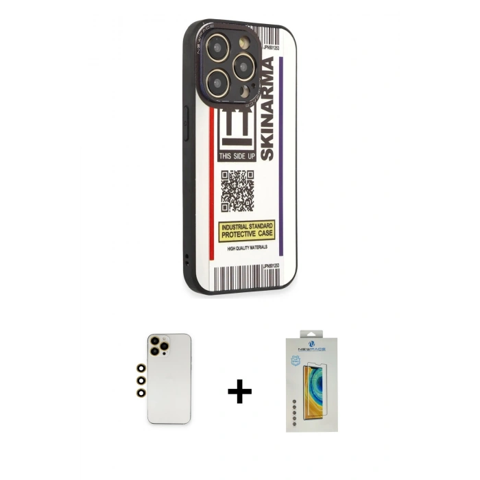 MARSİLYAN™- iPhone 12 Pro Kılıf Odak Klasik Serisi - Siyah Polymer Nano Ekran Koruyucu + Shine Kamera Lens - GD