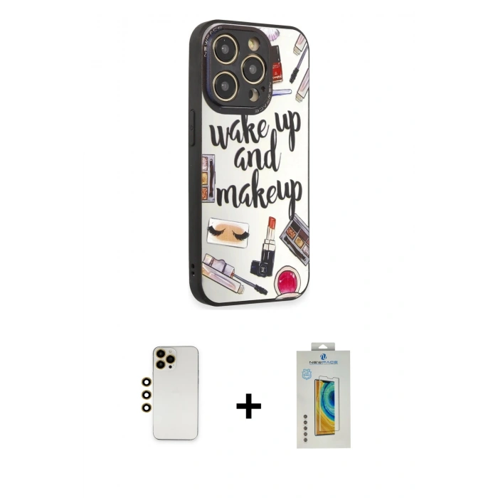 MARSİLYAN™- iPhone 12 Pro Kılıf Odak Klasik Serisi - Siyah Polymer Nano Ekran Koruyucu + Shine Kamera Lens - GD