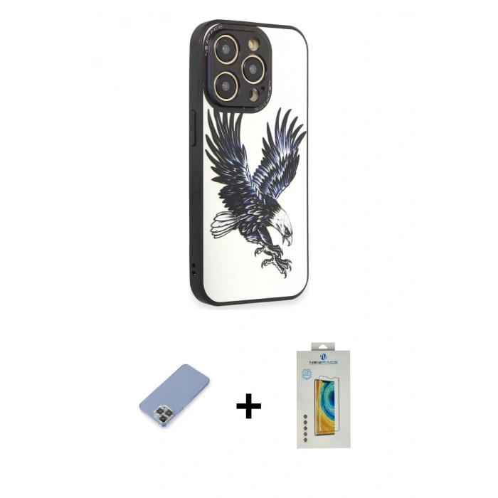 MARSİLYAN™- iPhone 12 Pro Kılıf Odak Klasik Serisi - Siyah Polymer Nano Ekran Koruyucu + Metal Kamera Lens Koruma Cam - KUYL