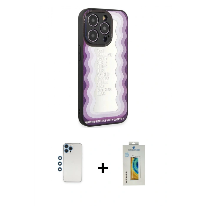 MARSİLYAN™- iPhone 12 Pro Kılıf Odak Klasik Serisi - Siyah Polymer Nano Ekran Koruyucu + Shine Kamera Lens - MI