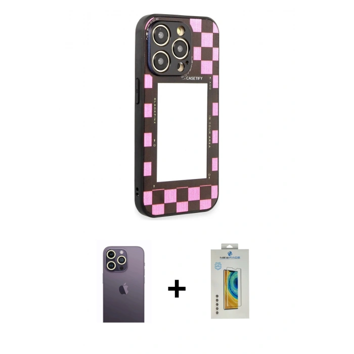 MARSİLYAN™- iPhone 12 Pro Kılıf Odak Klasik Serisi - Siyah Polymer Nano Ekran Koruyucu + Neon Fosforlu Kamera Lens - BZ