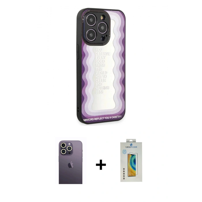 MARSİLYAN™- iPhone 12 Pro Kılıf Odak Klasik Serisi - Siyah Polymer Nano Ekran Koruyucu + Neon Fosforlu Kamera Lens - BZ