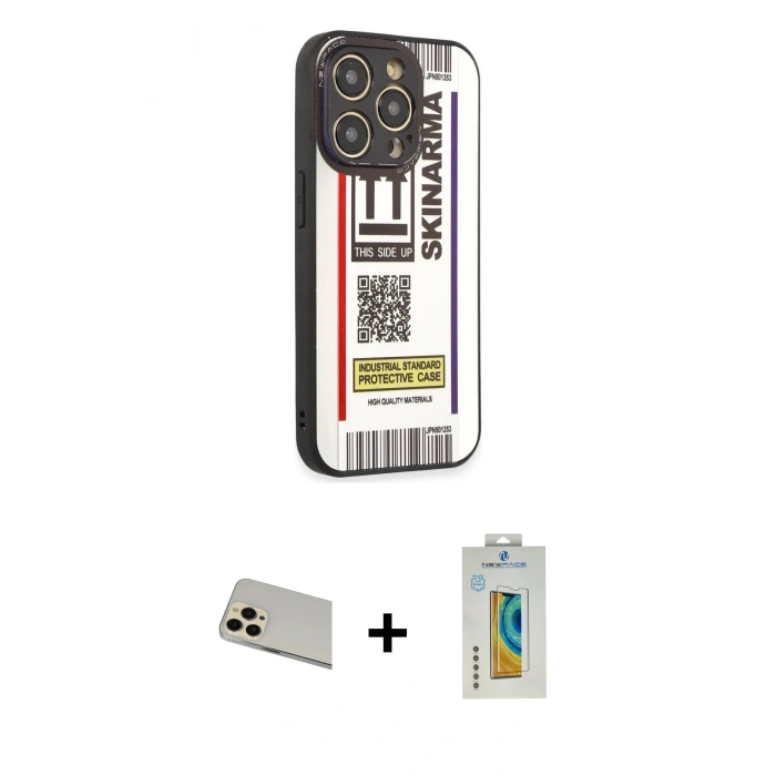 MARSİLYAN™- iPhone 12 Pro Kılıf Odak Klasik Serisi - Siyah Polymer Nano Ekran Koruyucu + Rainbow Kamera Lens Koruma Cam - GD