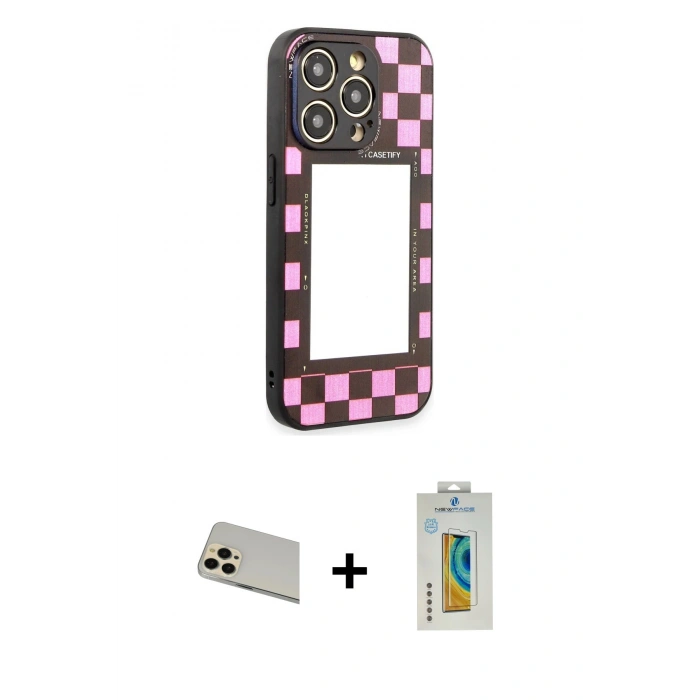 MARSİLYAN™- iPhone 12 Pro Kılıf Odak Klasik Serisi - Siyah Polymer Nano Ekran Koruyucu + Rainbow Kamera Lens Koruma Cam - GD