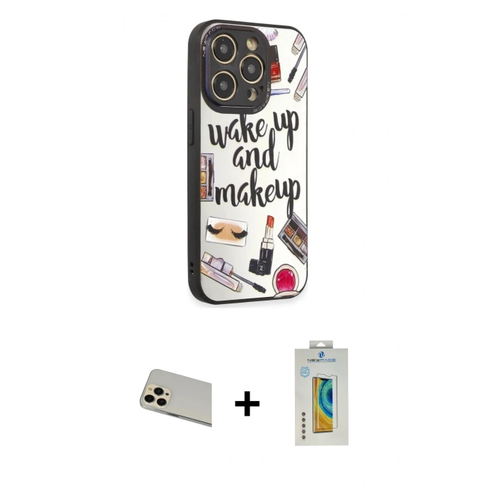 MARSİLYAN™- iPhone 12 Pro Kılıf Odak Klasik Serisi - Siyah Polymer Nano Ekran Koruyucu + Rainbow Kamera Lens Koruma Cam - GD