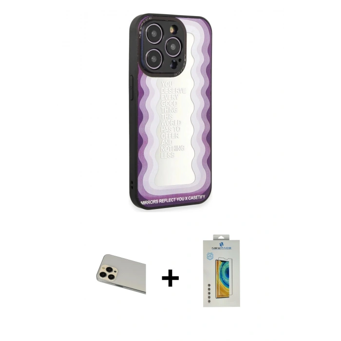 MARSİLYAN™- iPhone 12 Pro Kılıf Odak Klasik Serisi - Siyah Polymer Nano Ekran Koruyucu + Rainbow Kamera Lens Koruma Cam - GD