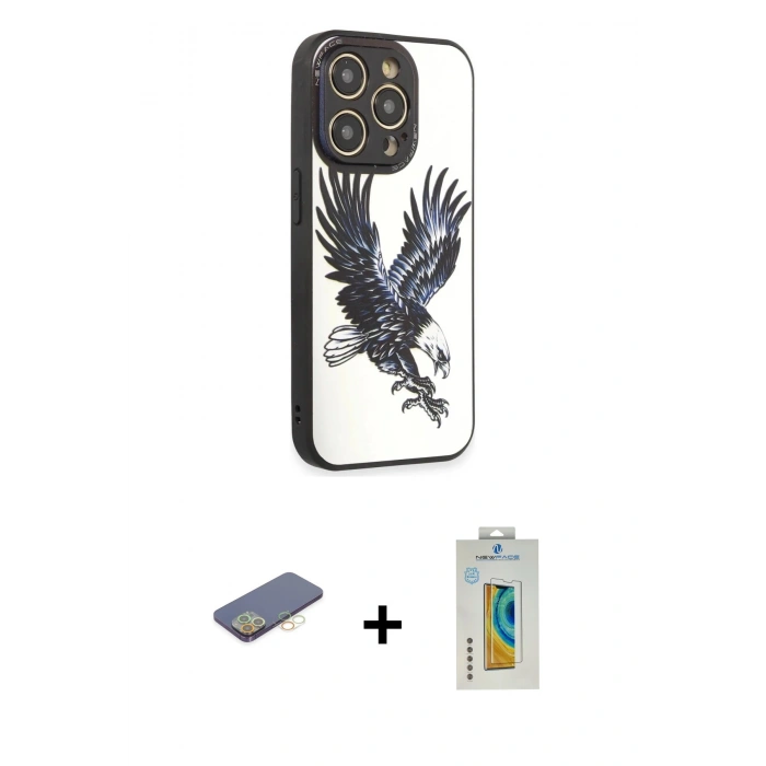 MARSİLYAN™- iPhone 12 Pro Kılıf Odak Klasik Serisi - Siyah Polymer Nano Ekran Koruyucu + Renkli Kamera Lens Koruma Cam - SI