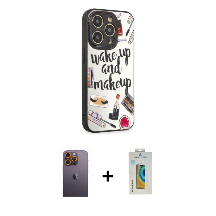 MARSİLYAN™- iPhone 12 Pro Kılıf Odak Klasik Serisi - Siyah Polymer Nano Ekran Koruyucu + Neon Fosforlu Kamera Lens - SI