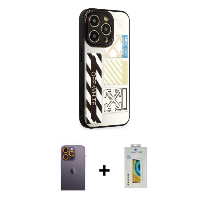 MARSİLYAN™- iPhone 12 Pro Kılıf Odak Klasik Serisi - Siyah Polymer Nano Ekran Koruyucu + Neon Fosforlu Kamera Lens - SI
