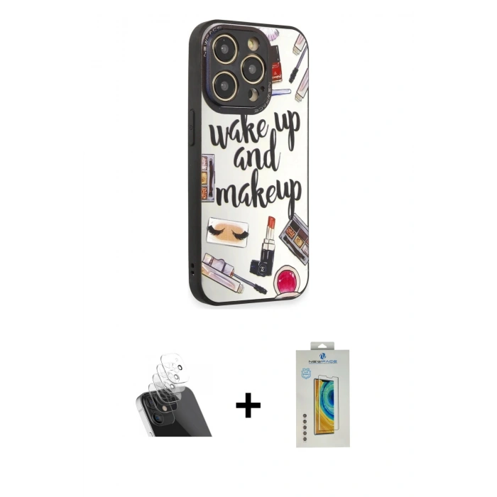 MARSİLYAN™- iPhone 12 Pro Kılıf Odak Klasik Serisi - Siyah Polymer Nano Ekran Koruyucu + Kamera Lens Koruma Cam - SF