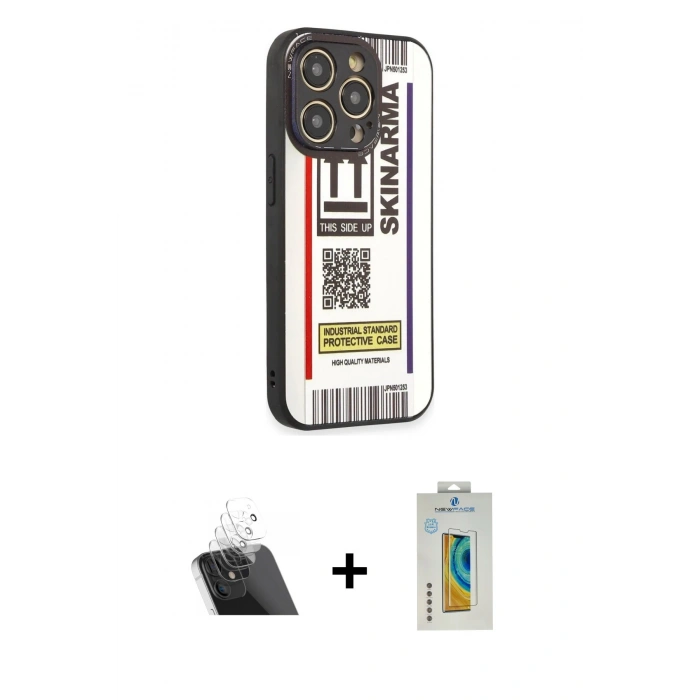 MARSİLYAN™- iPhone 12 Pro Kılıf Odak Klasik Serisi - Siyah Polymer Nano Ekran Koruyucu + Kamera Lens Koruma Cam - SF