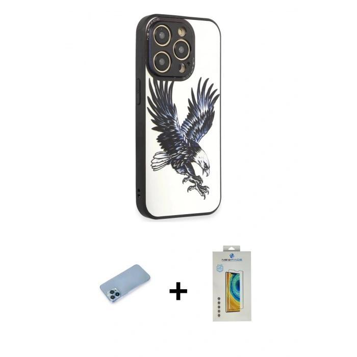 MARSİLYAN™- iPhone 12 Pro Kılıf Odak Klasik Serisi - Siyah Polymer Nano Ekran Koruyucu + Shine Kamera Lens Koruma Cam - MI