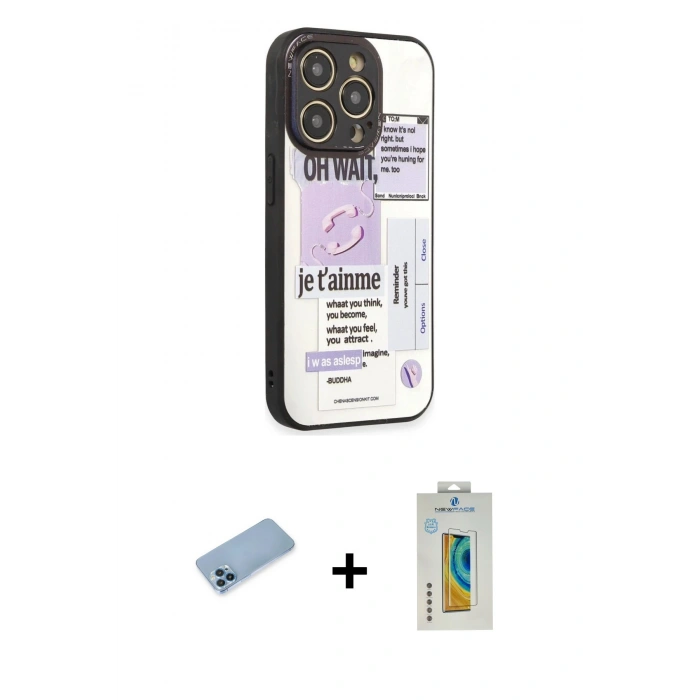 MARSİLYAN™- iPhone 12 Pro Kılıf Odak Klasik Serisi - Siyah Polymer Nano Ekran Koruyucu + Shine Kamera Lens Koruma Cam - MI