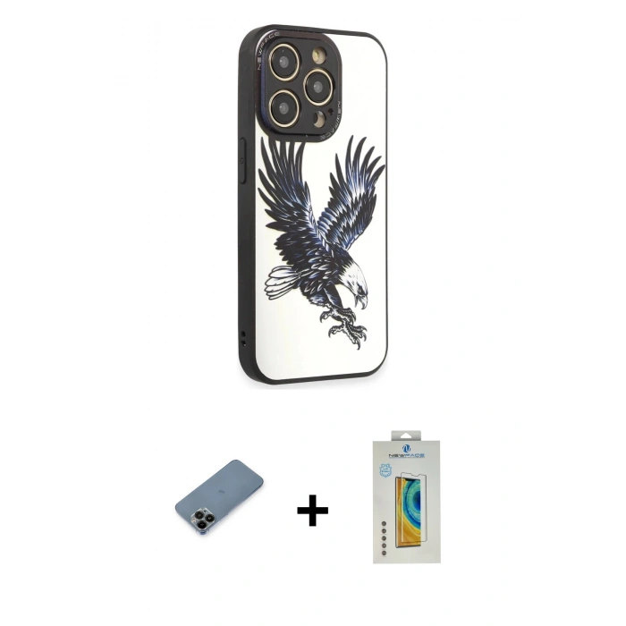 MARSİLYAN™- iPhone 12 Pro Kılıf Odak Klasik Serisi - Siyah Polymer Nano Ekran Koruyucu + Shine Kamera Lens Koruma Cam - SH