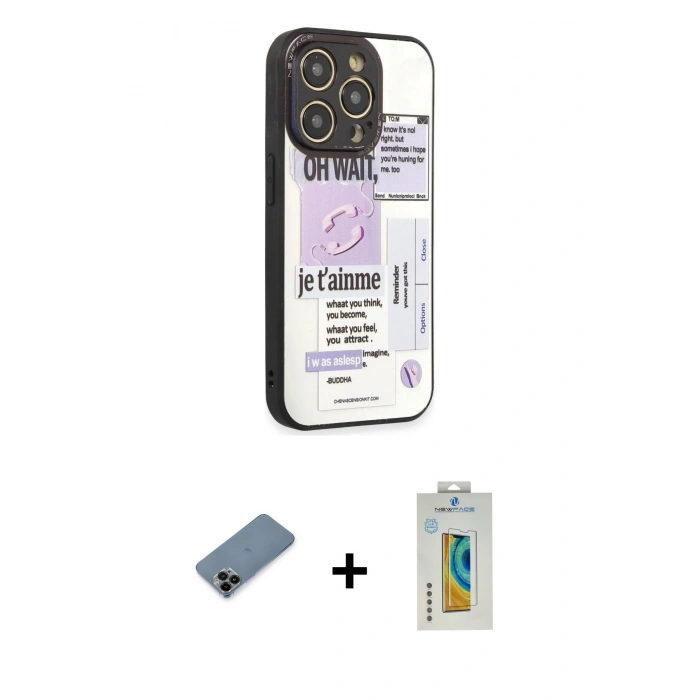 MARSİLYAN™- iPhone 12 Pro Kılıf Odak Klasik Serisi - Siyah Polymer Nano Ekran Koruyucu + Shine Kamera Lens Koruma Cam - SH