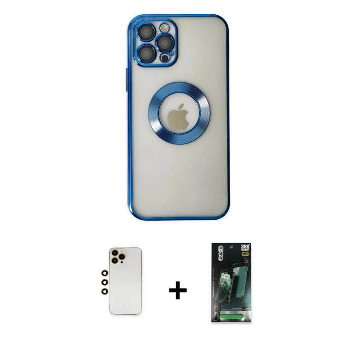 MARSİLYAN™- iPhone 12 Pro Kılıf Pusula Form - Şeffaf 360 Full Body Arka Koruyucu + Shine Kamera Lens - GD