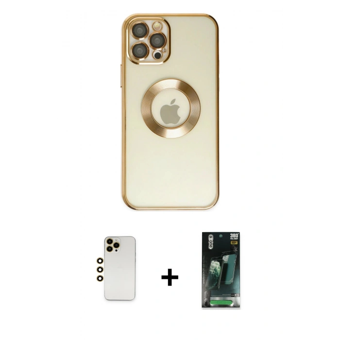 MARSİLYAN™- iPhone 12 Pro Kılıf Pusula Form - Şeffaf 360 Full Body Arka Koruyucu + Shine Kamera Lens - GD