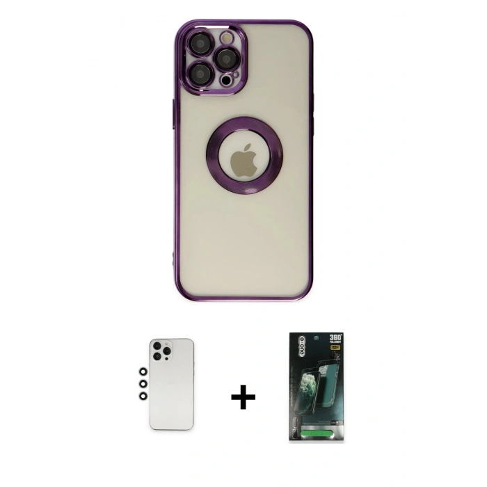 MARSİLYAN™- iPhone 12 Pro Kılıf Pusula Form - Şeffaf 360 Full Body Arka Koruyucu + Shine Kamera Lens - GS