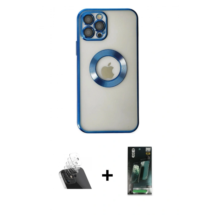 MARSİLYAN™- iPhone 12 Pro Kılıf Pusula Form - Şeffaf 360 Full Body Arka Koruyucu + Kamera Lens Koruma Cam - SF
