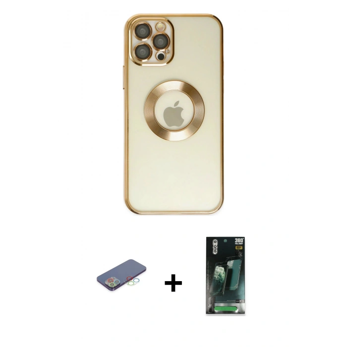 MARSİLYAN™- iPhone 12 Pro Kılıf Pusula Form - Şeffaf 360 Full Body Arka Koruyucu + Renkli Kamera Lens Koruma Cam - MI