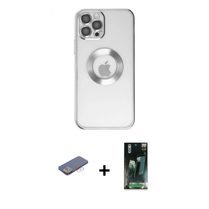 MARSİLYAN™- iPhone 12 Pro Kılıf Pusula Form - Şeffaf 360 Full Body Arka Koruyucu + Renkli Kamera Lens Koruma Cam - MI